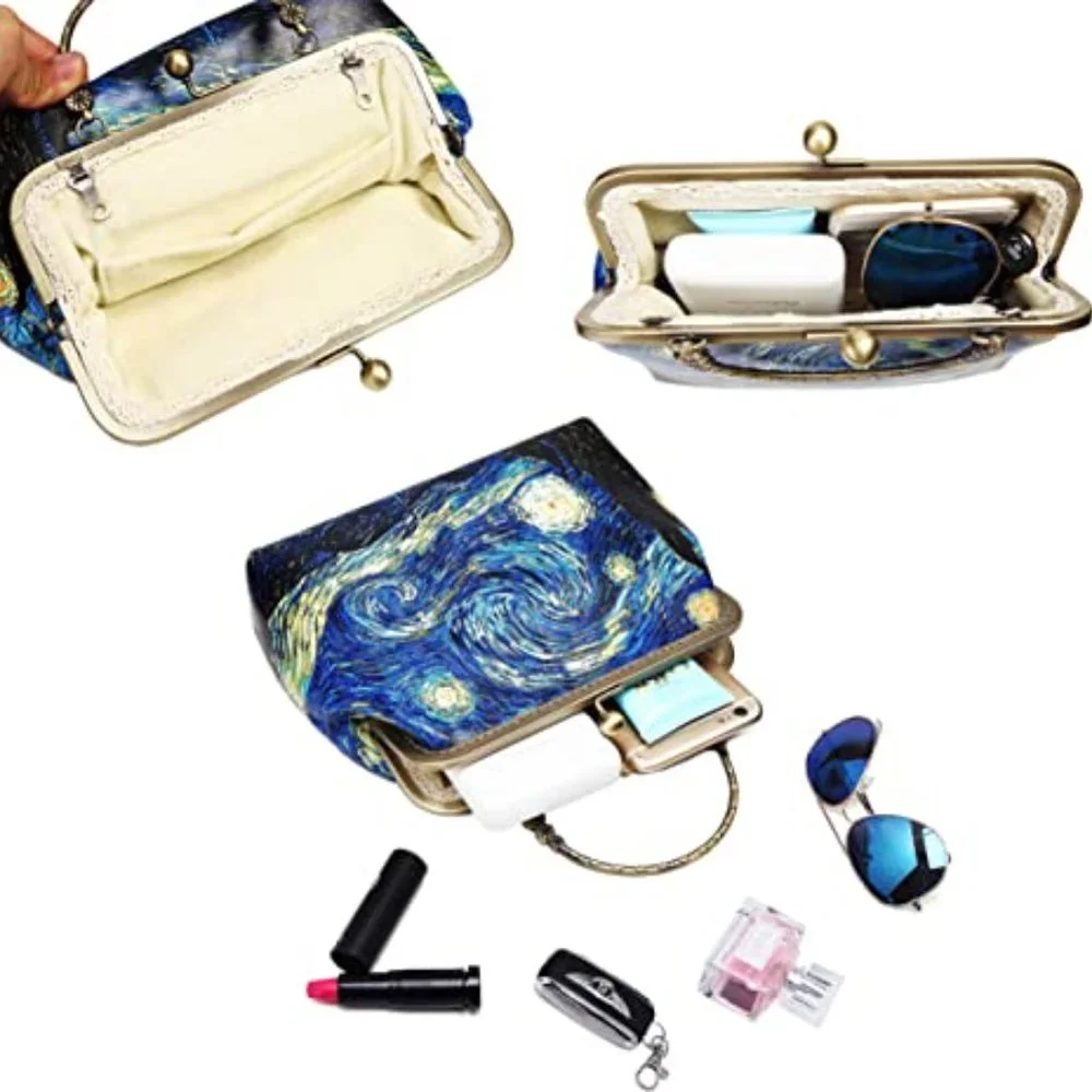 NEW! Rejolly Women Vintage Kiss Lock Top Handle Handbag Evening Purse Crossbody - Picture 3 of 6